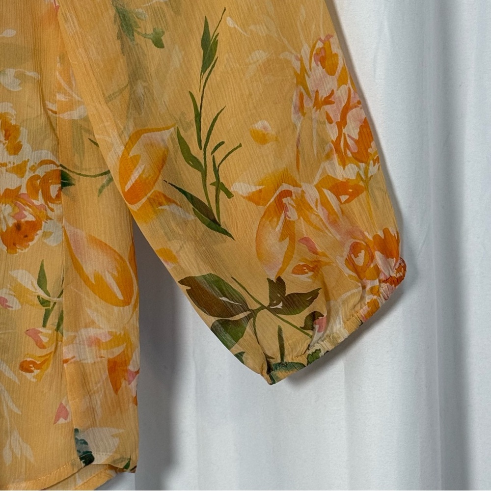 Sundance 100% Silk Floral Blouse Women’s Medium Yellow Boho Peasant Long Sleeve - Picture 6 of 11